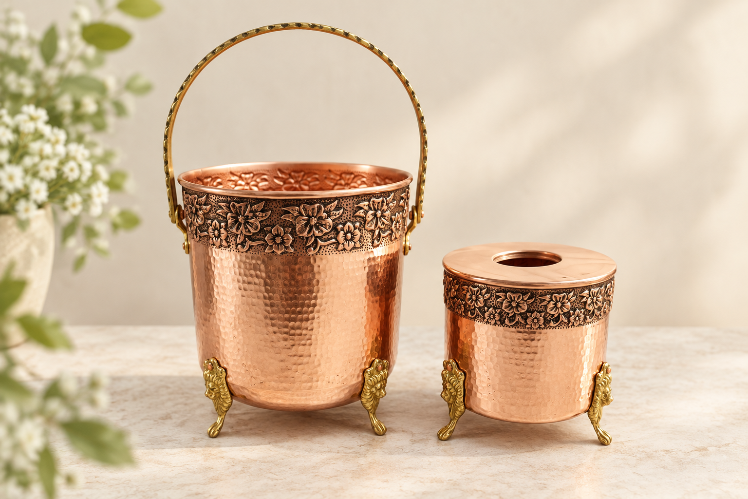 جای دستمال کاغذی و سطل زباله مسی سنگین وزن نانو