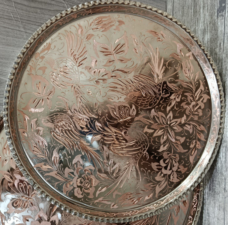 سینی مسی گل و مرغ تراش